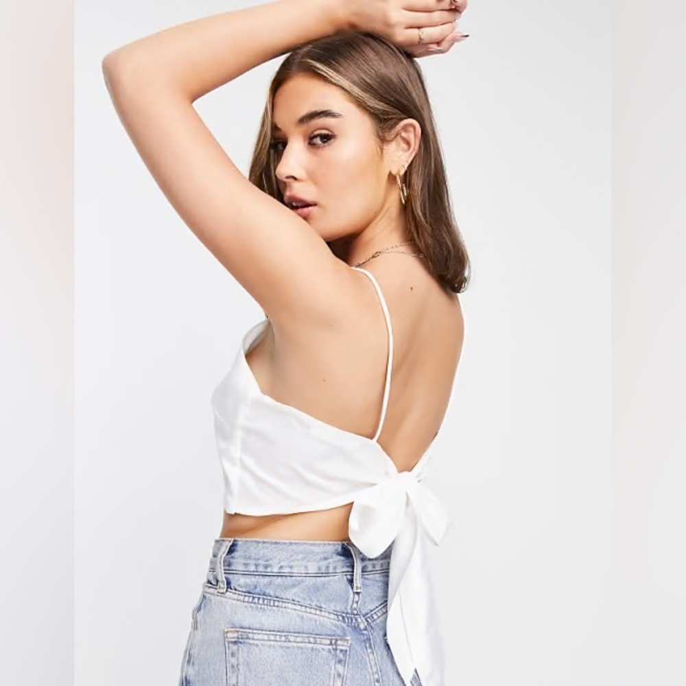 NWT Myrah Penaloza 100% Linen Tie Back Crop Top White Handmade Bali S M​